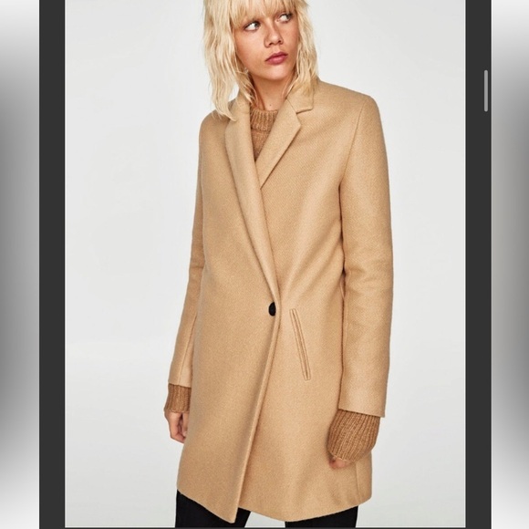 Zara Cotton Blend Double Breasted Camel Trench Coat Sz Medium Soft Single Button - Picture 16 of 16
